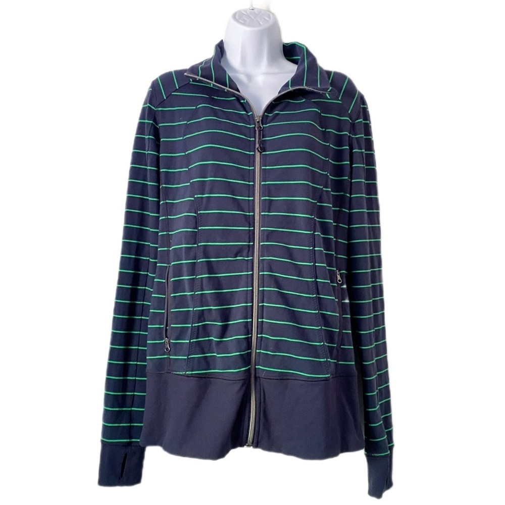 Lululemon Jacket Zip-Up Nice Asana Blue and Green Running Striped Size 10